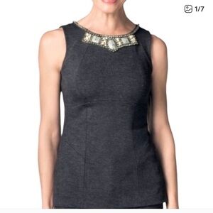 CAbi Dark Gray The Glitz Shell Top with Embellished Neckline 4